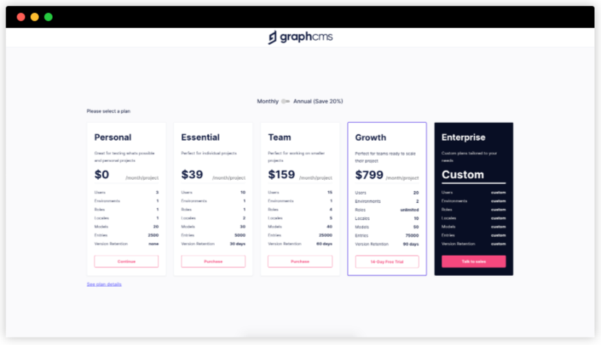 Selecting our GraphCMS project plan